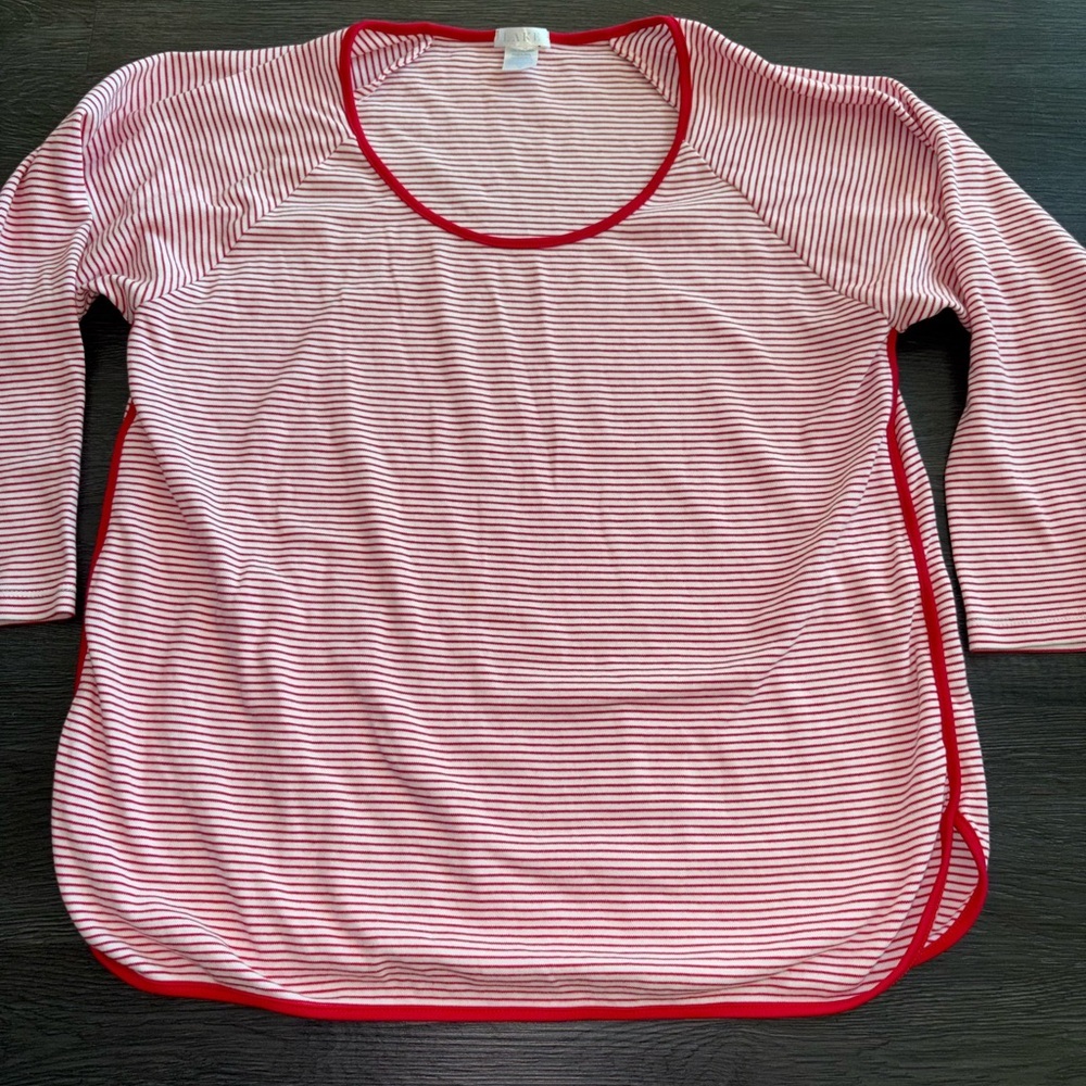 LAKE Pima cotton medium Striped red & White Long Sleeve Top with Red Trim - Picture 3 of 7